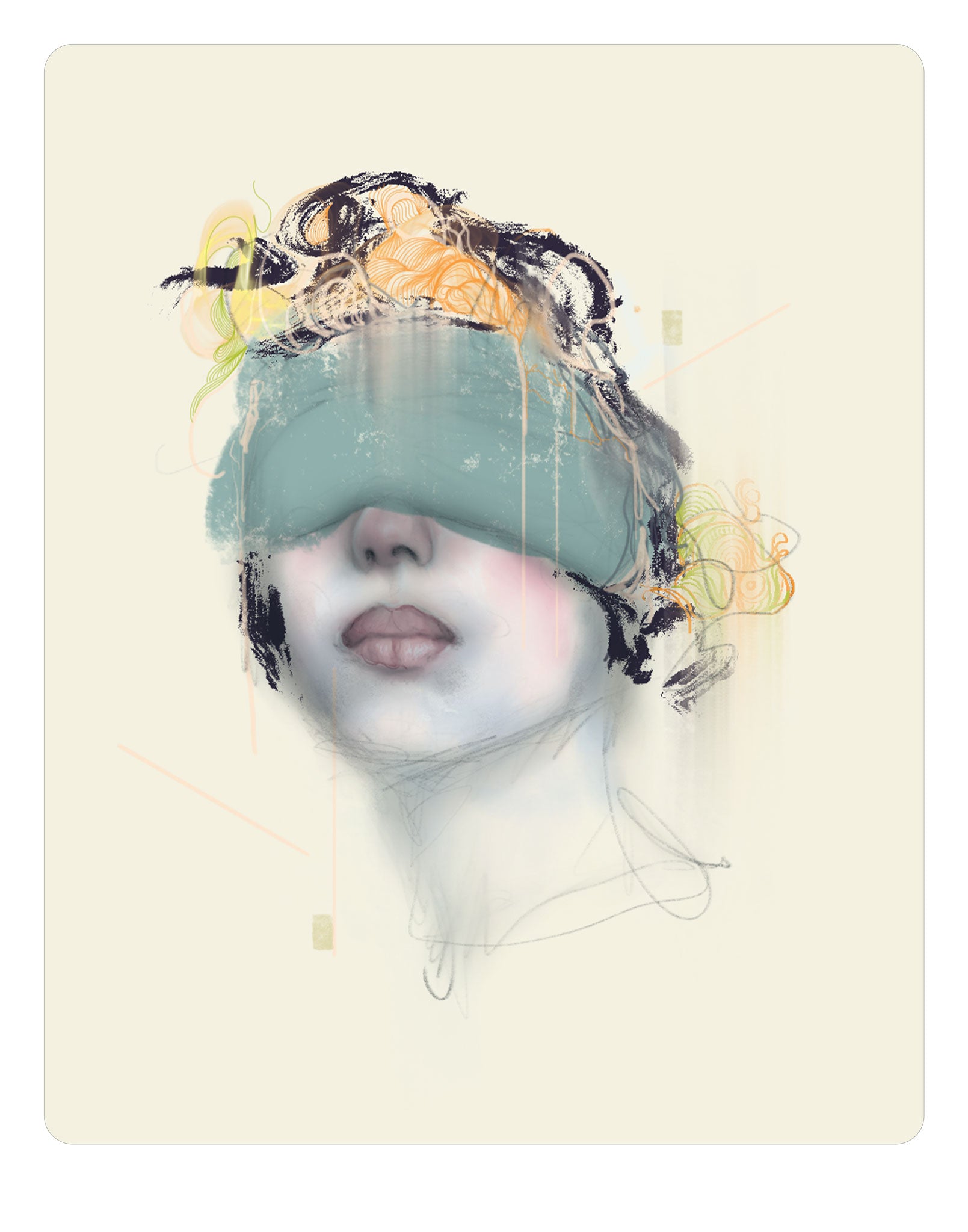 “Blindfold” fine art print by Broy Co., exploring distraction and truth in the digital age.