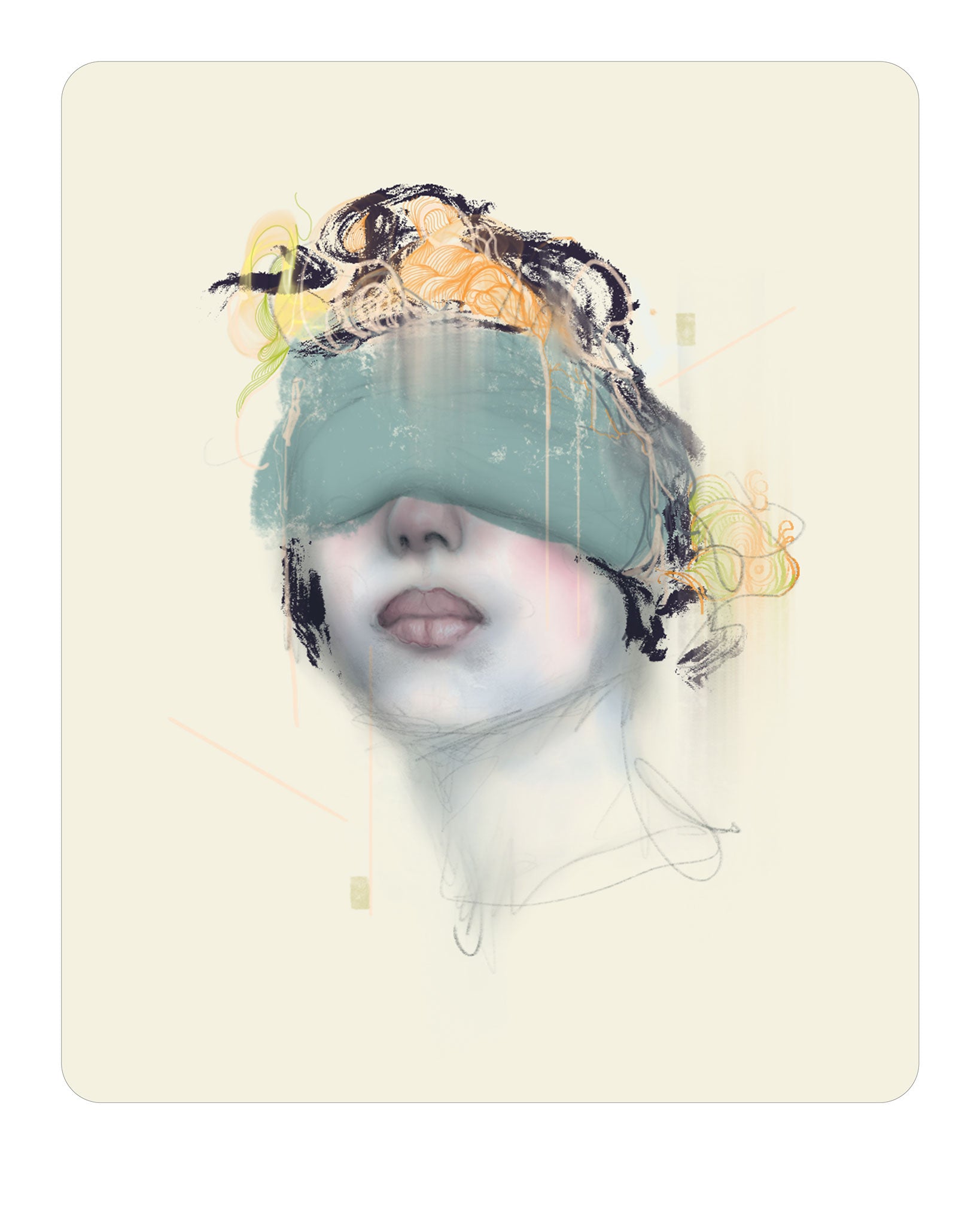 “Blindfold” fine art print by Broy Co., exploring distraction and truth in the digital age.