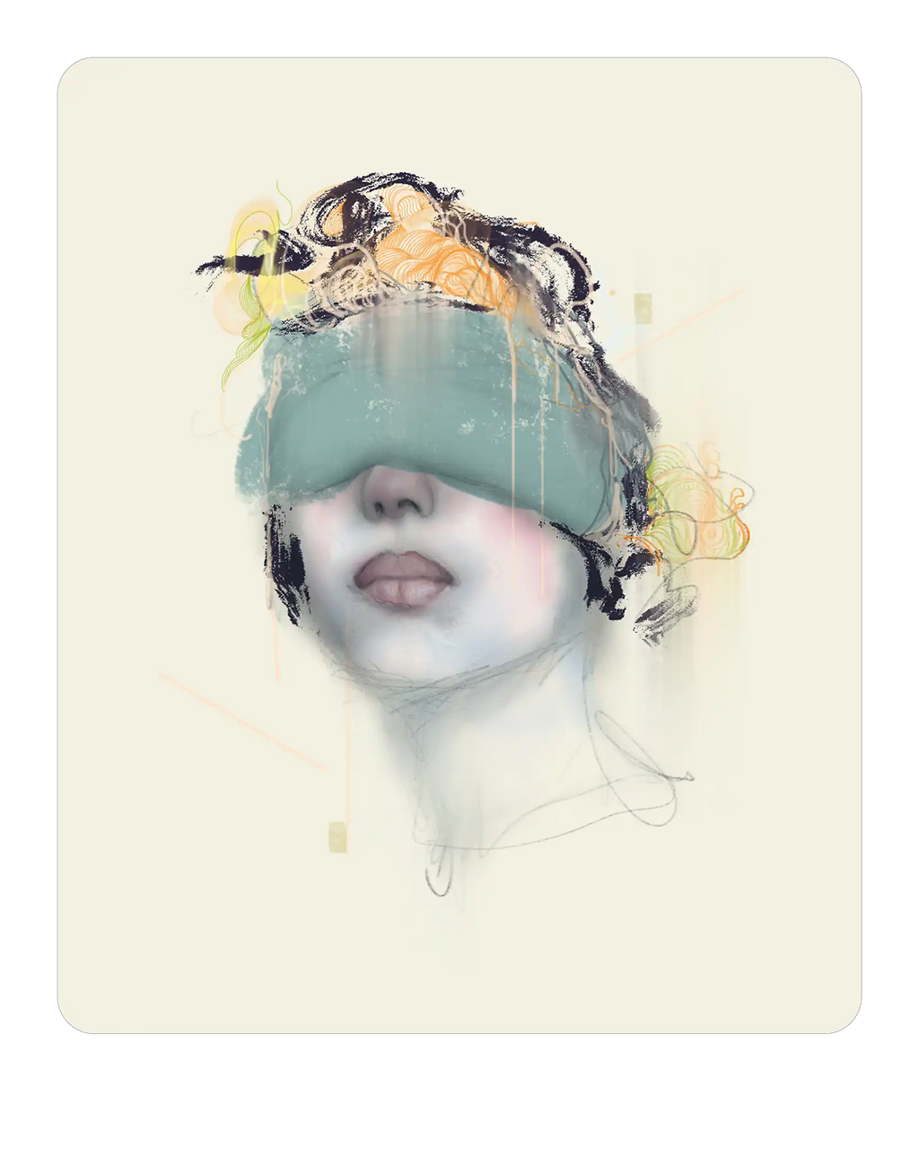 “Blindfold” fine art print by Broy Co., exploring distraction and truth in the digital age.