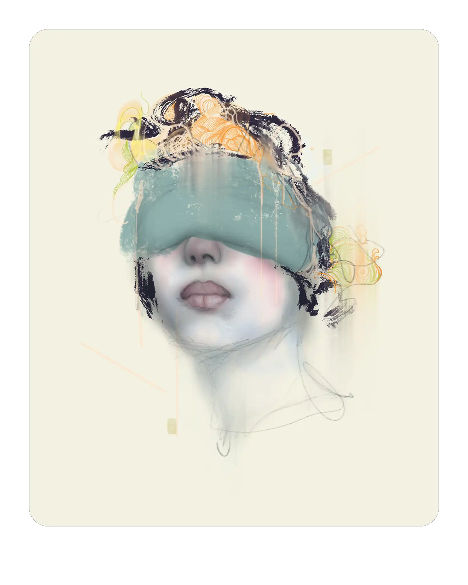“Blindfold” fine art print by Broy Co., exploring distraction and truth in the digital age.
