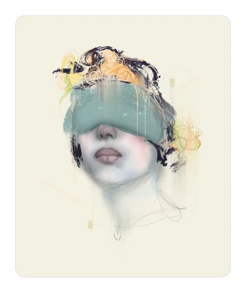 “Blindfold” fine art print by Broy Co., exploring distraction and truth in the digital age.