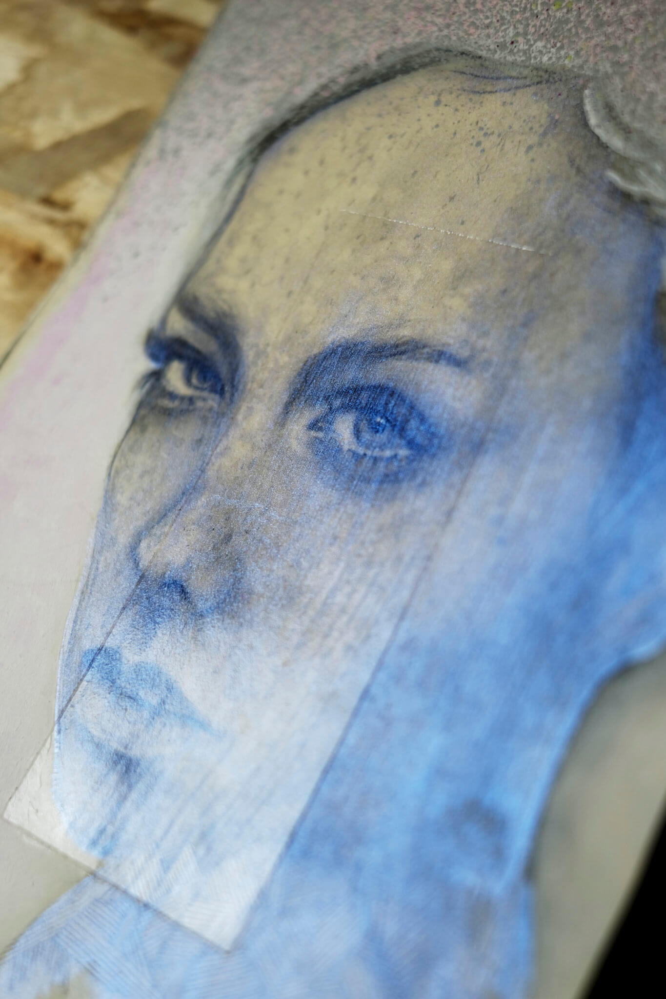 Close-up of “Serein” showing texture and layered brushwork on Moleskine paper.